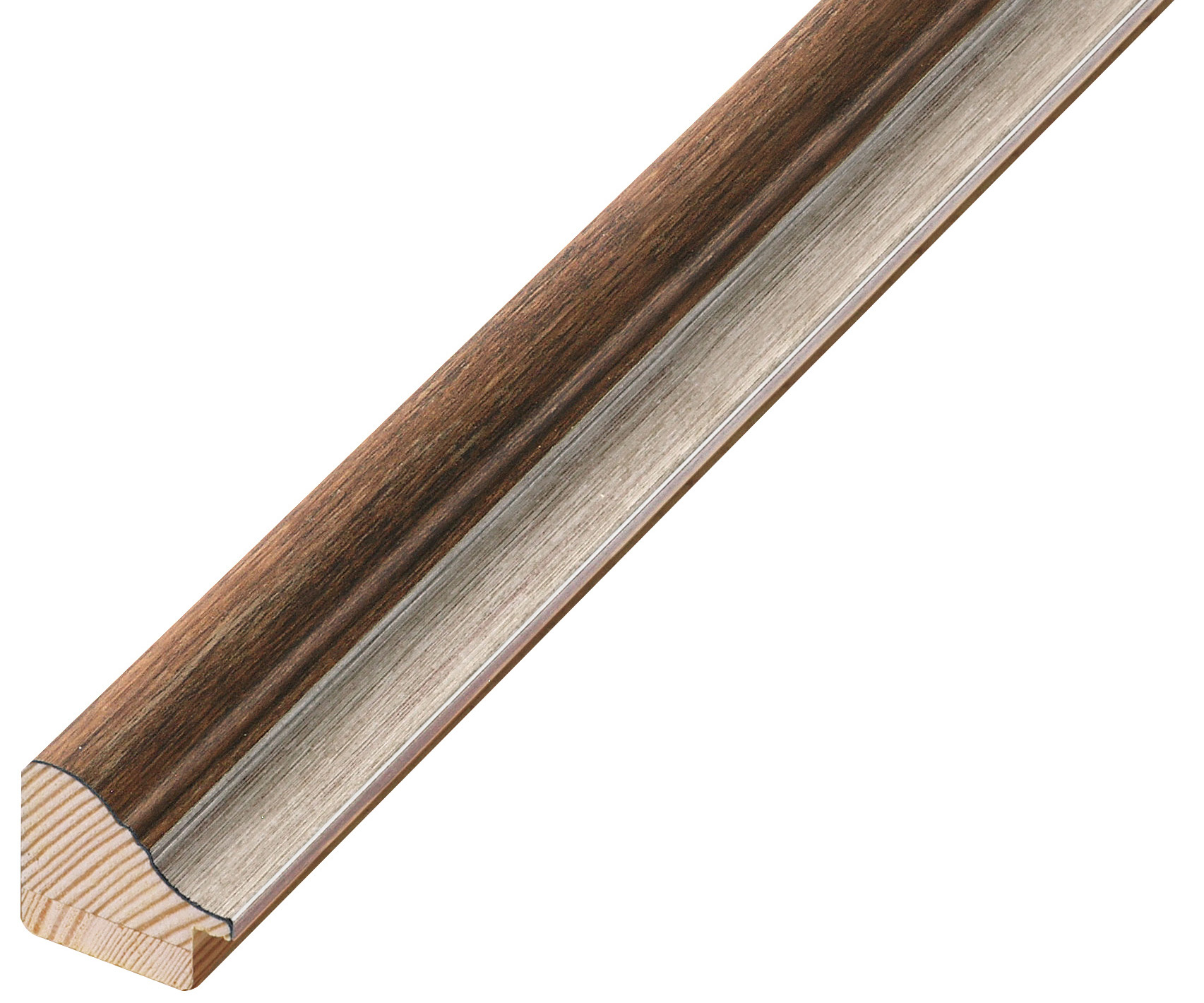 Asta abete giuntato - Larghezza 30mm Altezza 27 - Noce, fascia argento - 352NOCE