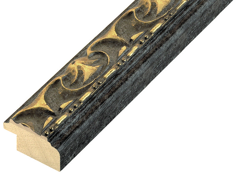 Asta in ayous - Larghezza 30mm Altezza 18 - Nero, decorazioni dorate - 355NERO